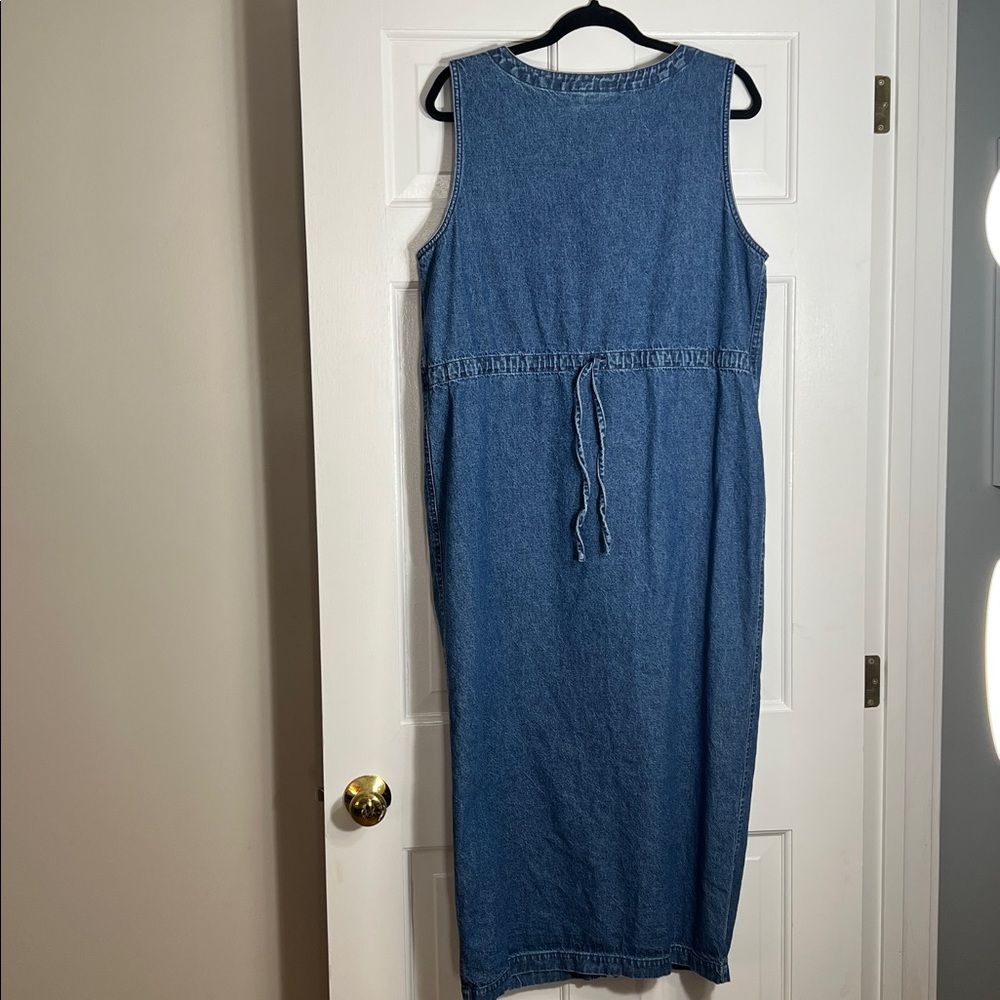 Vintage Talbots Blue Denium Jumper Button up Dress, Large Front Pockets, Size 12 - Picture 2 of 8